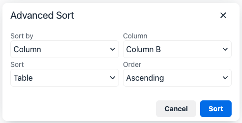 Enhanced Tables sort dialog (Sort > Advanced Sort).